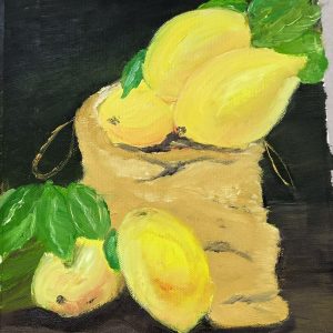 Zitronensack Öl auf Leinwand 30x40 cm gerahmt 40x50 cm